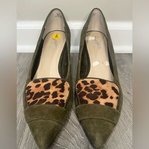Seychelles Olive Green and Leopard Print Suede Heels